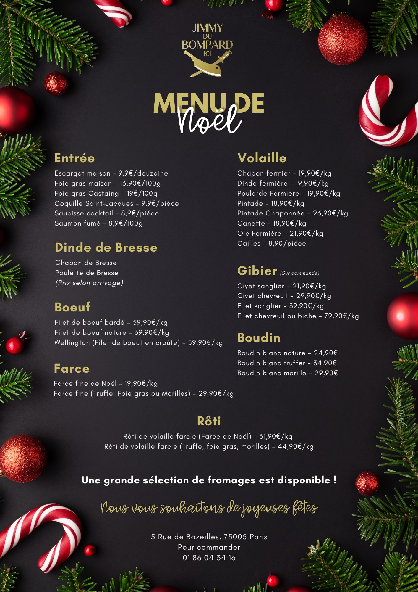 Menu de Noël Prestige